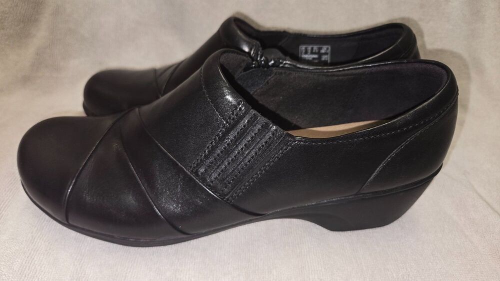 Clarks Channing Ann Black Leather Zip Comfort Loafer Shoes Women’s 10 M EUC